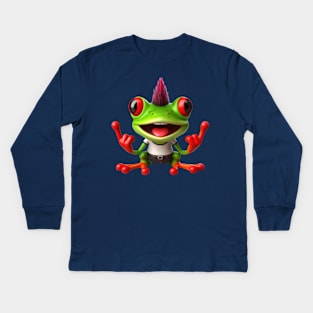 funny punk red eyed tree frog Kids Long Sleeve T-Shirt